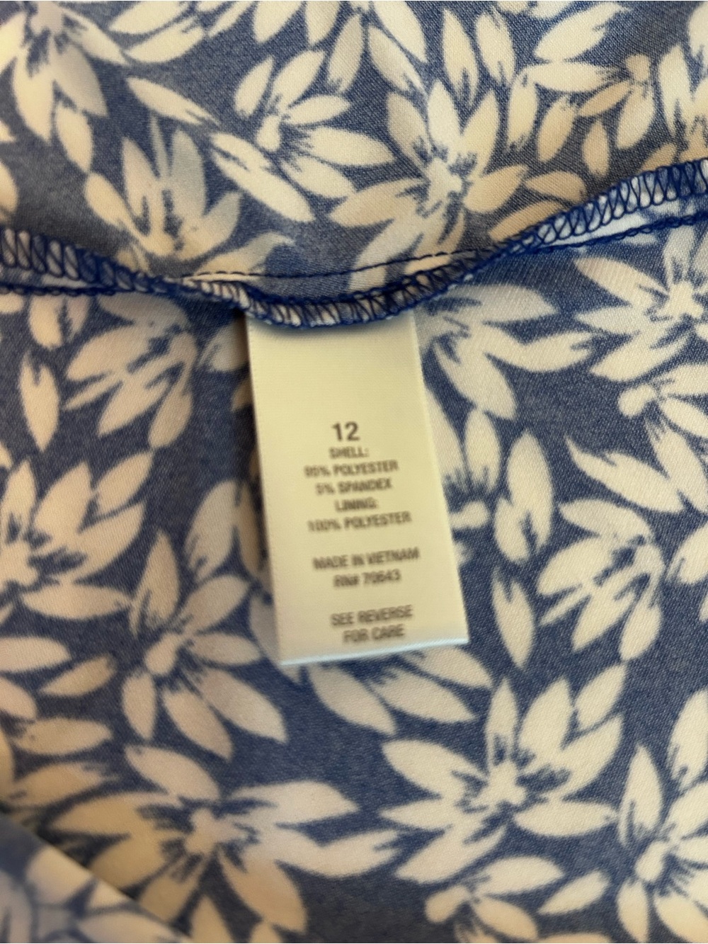 Dressbarn Sleeveless Navy Blue & White Leaf Print Dress Size 12 - Picture 8 of 11